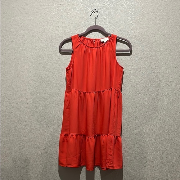 LOFT Women’s Orange Tiered Swing Dress Crew Neck Sleeveless Size XS Cruise Wear - Picture 1 of 9